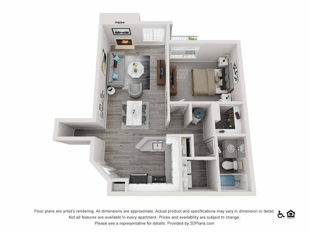 Floor plan for 1 bed, 1 bath, 808 sqft